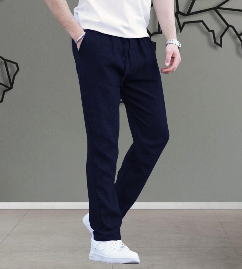 Muslin Fabric Men's Casual Trousers | Relaxed Fit Lightweight Cotton Summer Style image 2