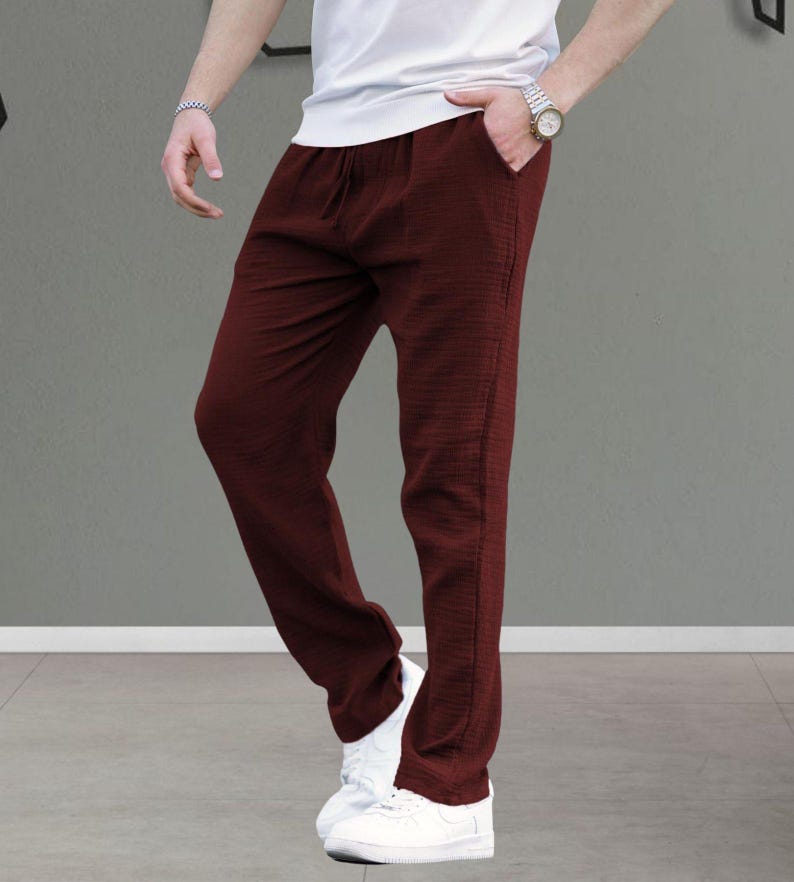 Muslin Fabric Men's Casual Trousers | Relaxed Fit Lightweight Cotton Summer Style image 11