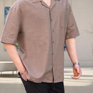 Men's Oversized Cotton Shirt: Solid Color Loose Fit, Classic Collar image 7