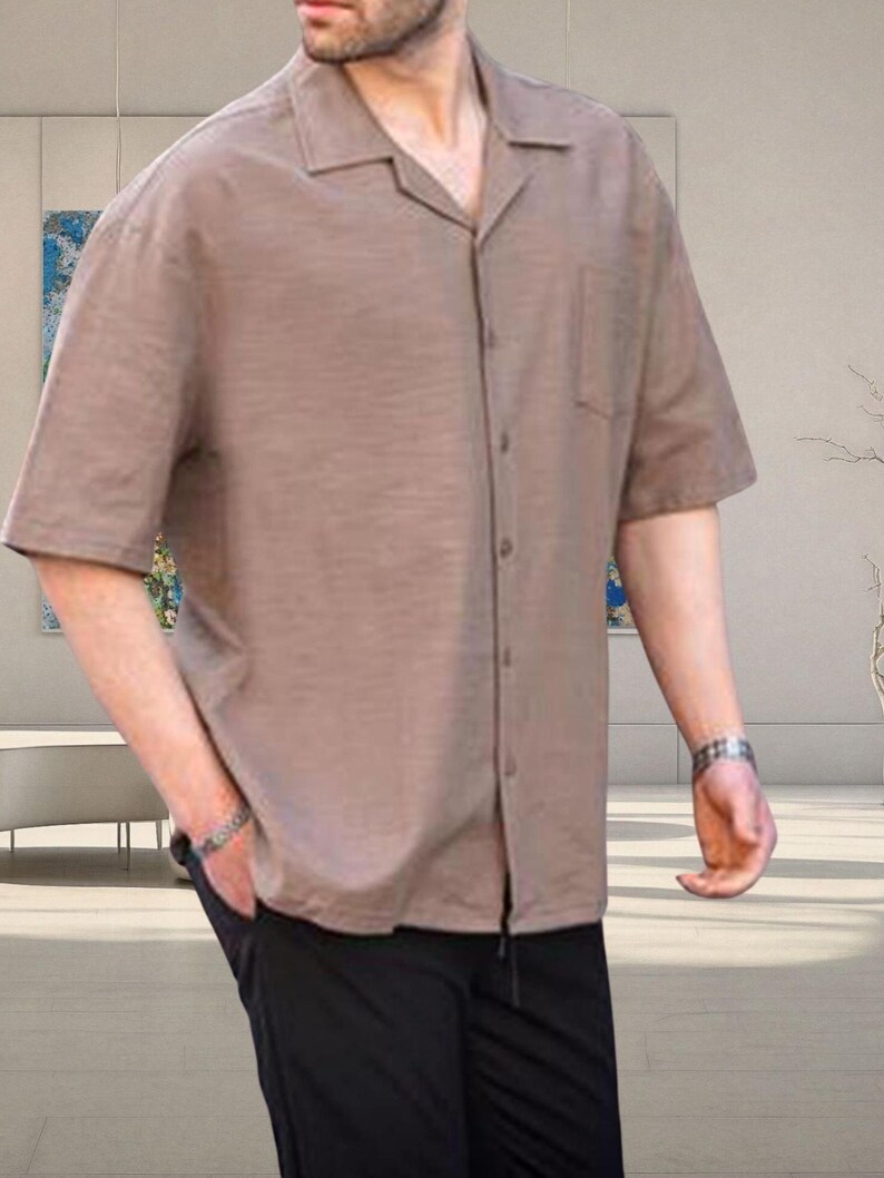 Men's Oversized Cotton Shirt: Solid Color Loose Fit, Classic Collar image 7