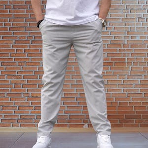 Pantalon droit en mélange de viscose pour hommes : pantalon de survêtement décontracté et confortable Gris