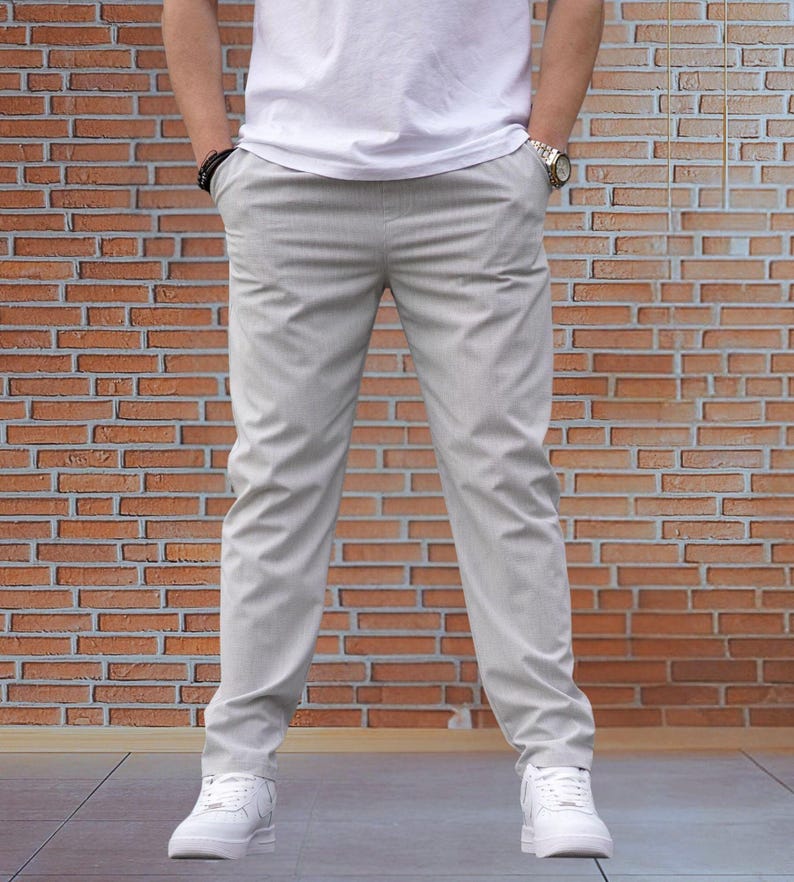 Pantalon droit en mélange de viscose pour hommes : pantalon de survêtement décontracté et confortable Gris