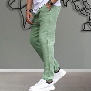 Muslin Fabric Men's Casual Trousers | Relaxed Fit Lightweight Cotton Summer Style image 8