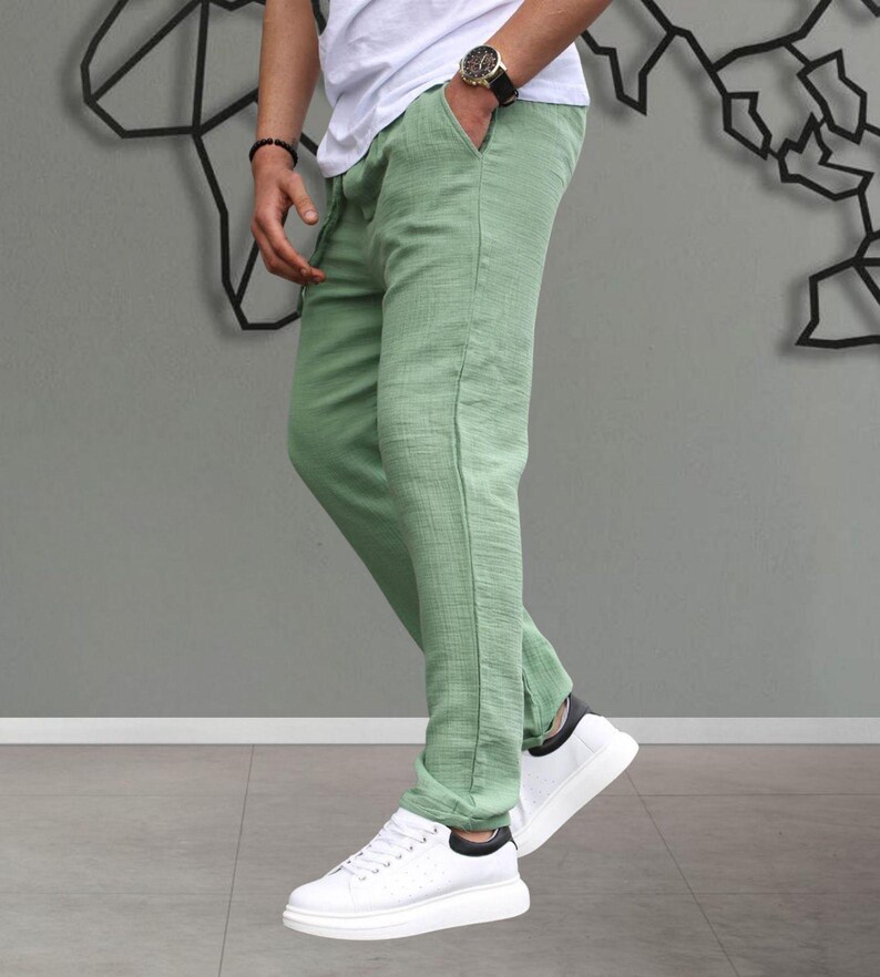 Muslin Fabric Men's Casual Trousers | Relaxed Fit Lightweight Cotton Summer Style image 8