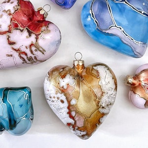 Glass Heart Ornament Hand Painted Holiday Decoration image 1