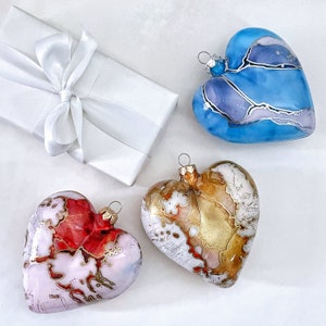 Glass Heart Ornament Hand Painted Holiday Decoration image 7