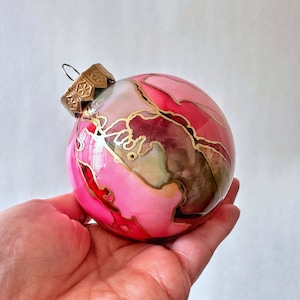 Hand-Painted Christmas Ornament: Magenta Pink & Gold