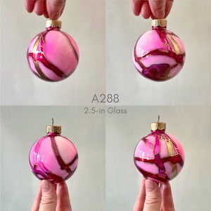Bright Pink Glass Ornament Hand Painted, Ready to Ship A288 Glass 2.5 inches
