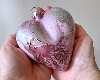 Glass Heart Ornament - Hand Painted Holiday Decoration