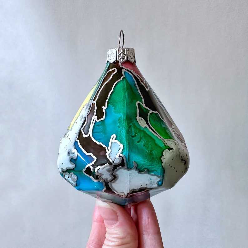 Rainbow Glass Diamond Ornament Hand Painted, One of a Kind Holiday Decoration image 4