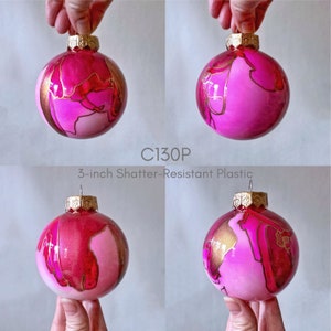 Bright Pink Glass Ornament Hand Painted, Ready to Ship C130P Plastic 3 inches