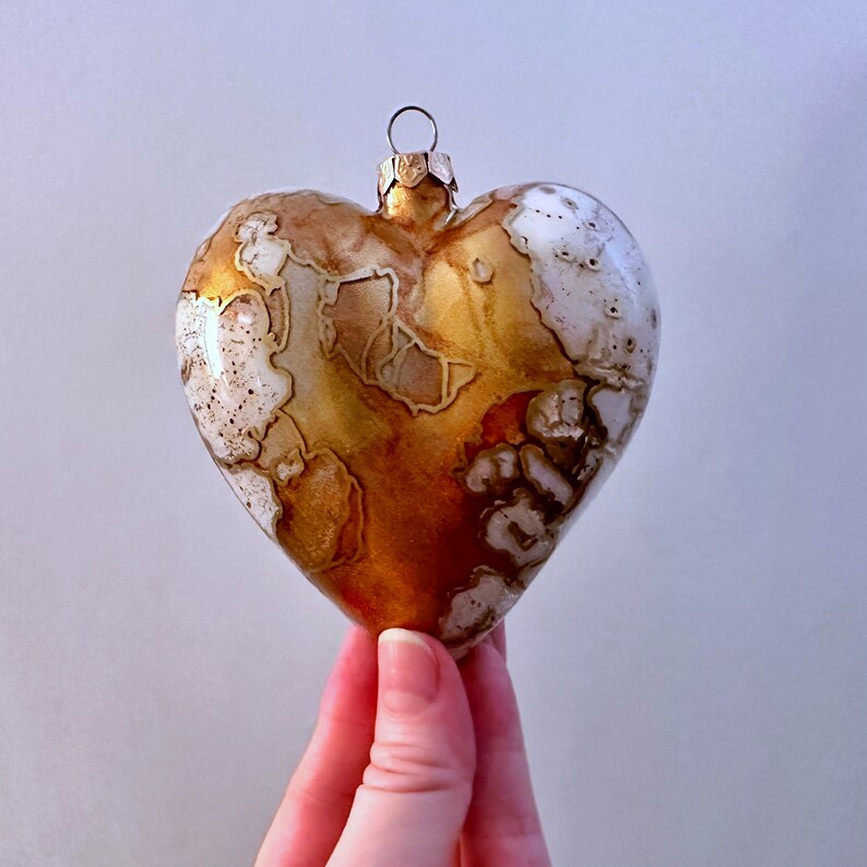 Glass Heart Ornament Hand Painted Holiday Decoration image 3