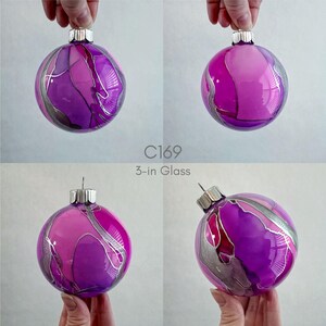 Colorful Christmas Ornament - Hand Painted Round Ball C169 Glass 3 inches