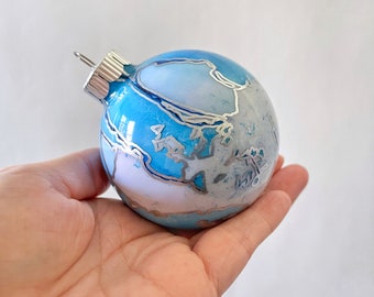 Blue Hand Painted Contemporary Holiday Decoration - Ready to Ship