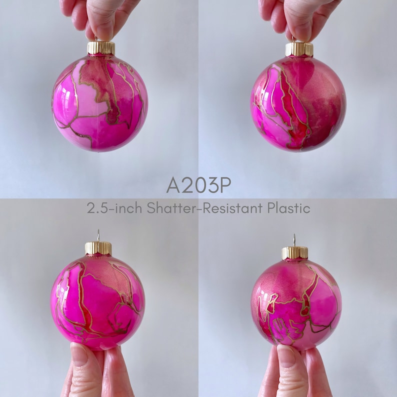 Bright Pink Glass Ornament Hand Painted, Ready to Ship A203P - Plastic 2.5 inches