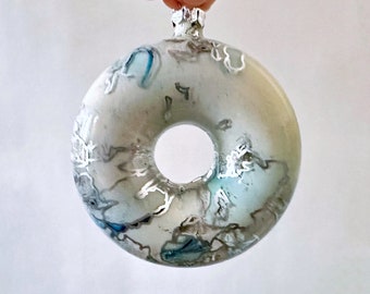 Hand Painted Glass Donut Ornament - One of a Kind Holiday Decoration, Ready to Ship
