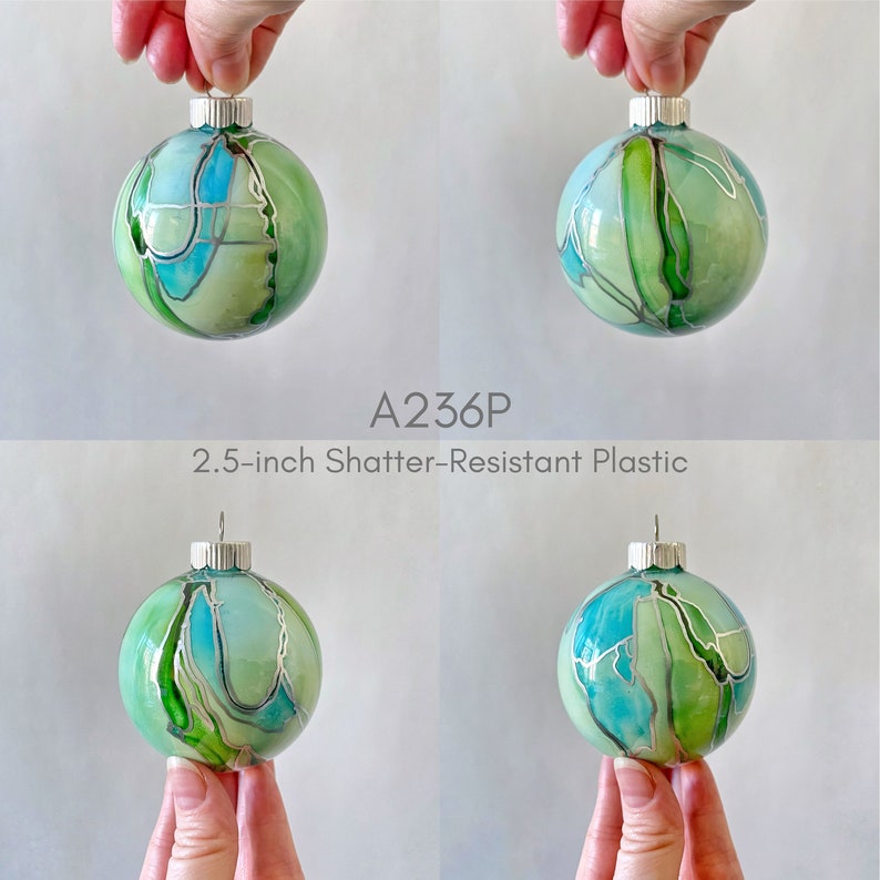 Aqua Blue & Green Hand Painted Ornament A236P Plastic 2.5 inches