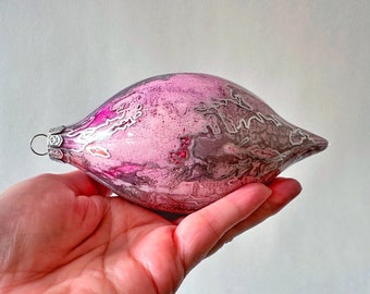 Pink & Silver Glass Ornament - Hand Painted, Ready to Ship