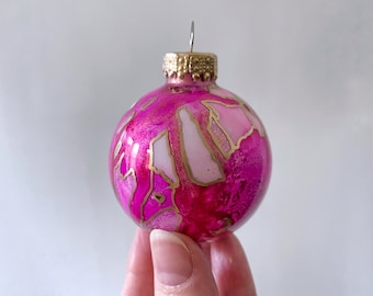 Bright Pink Glass Ornament - Hand Painted, Ready to Ship