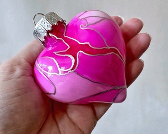 Heart Shaped Ornament - Hand Painted Holiday Decoration