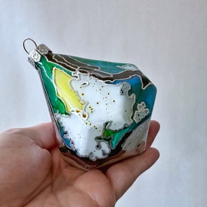 Rainbow Glass Diamond Ornament Hand Painted, One of a Kind Holiday Decoration image 5