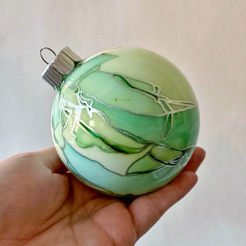 Aqua Blue & Green Hand Painted Ornament image 5