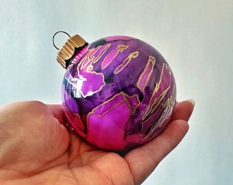 Colorful Christmas Ornament - Hand Painted Glass Ball, Ready to Ship