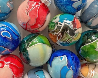 Set of 5 - Colorful Hand Painted Glass Christmas Ornaments - Ready to Ship