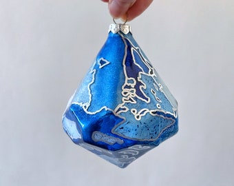 Diamond Shaped Glass Ornament - Hand Painted, One of a Kind Holiday Decoration