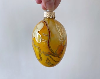 Golden Yellow Hand Painted Glass Egg Ornament - Ready to Ship