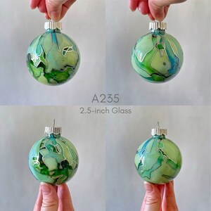 Aqua Blue & Green Hand Painted Ornament A235 Glass 2.5 inches