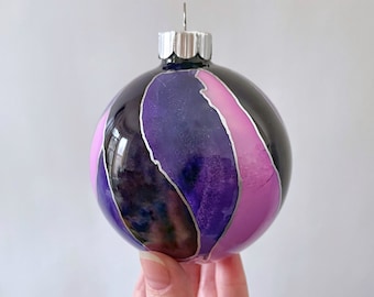 Colorful Christmas Ornament - Hand Painted Glass Ball, Ready to Ship