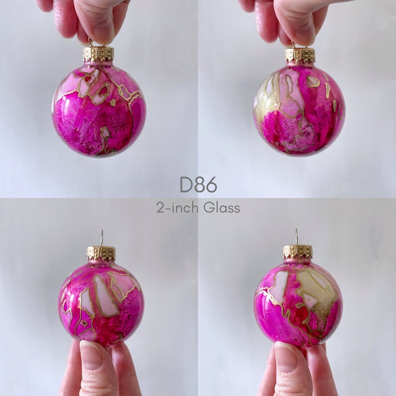 Bright Pink Glass Ornament Hand Painted, Ready to Ship D86 - Glass 2 inches