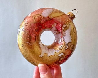 Hand Painted Glass Donut Ornament - One of a Kind Holiday Decoration, Ready to Ship