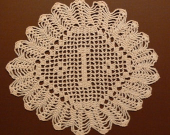 Custom Handmade Crocheted Initial Doily   "I"