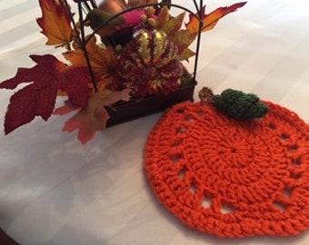 Pumpkin Coaster/Mug Rug, Set of 4, Hand Crocheted, ready for Fall, Thanksgiving, Halloween, or that special fall, autumn party