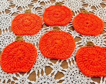 Hand Crocheted Pumpkin Coasters Use to protect table top from hot or cold drinks. The perfect fall decoration,so sweet & festive. Set of 6