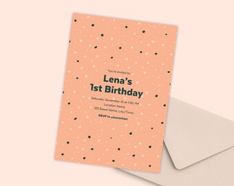 Peach Dots Birthday Invitation | Modern Minimalist Invite  (Digital Template)