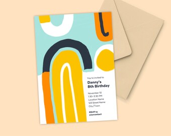 Modern Rainbow Birthday Invitation | Abstract Kids Party (Digital Template)