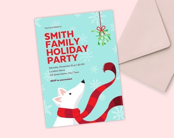 Fox Mistletoe Holiday Party Invitation | Christmas Cocktail (Digital Template)