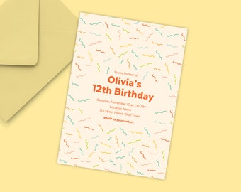 Rainbow Confetti Birthday Invitation | Colorful Kids Party  (Digital Template)