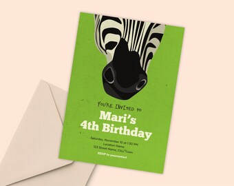 Zebra Birthday Invitation | Safari Animal Theme (Digital Template)