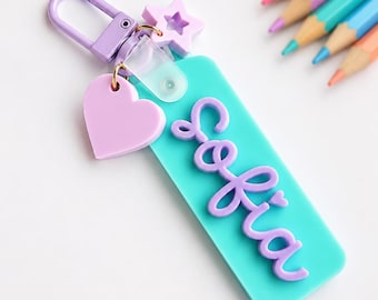 Personalized School Bag Tag | Custom Name Backpack Charm | Acrylic Keychain for Kids