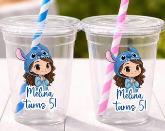 Vasos personalizados para fiestas infantiles – Recuerdos de cumpleaños con nombre personalizado, fiesta temática azul (473 ml)