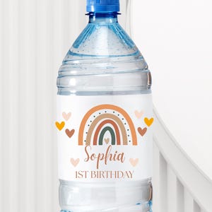Etichette per bottiglie d'acqua Boho Rainbow - Adesivi impermeabili lucidi - Decorazioni per feste arcobaleno pastello - Bomboniere di compleanno Boho - Prodotto fisico
