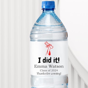 Etiquetas para botellas de agua de graduación - Pegatinas personalizadas para fiestas - Decoración para fiestas de graduación - Etiquetas de agua personalizadas - Recuerdos para celebraciones de graduación
