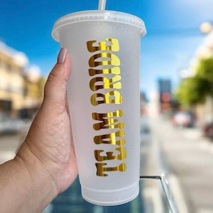 Custom Bridesmaids Plastic Cups | 24oz |  With Lid + Straw | Reusable | Personalised Gift | Wedding | Bridesmaid | Party Cups | Bride Tribe