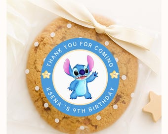 Pegatinas de cumpleaños de Stitch: etiquetas personalizadas para recuerdos de fiesta
