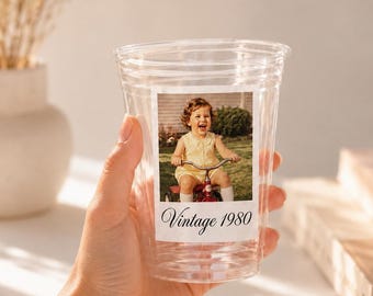Custom Photo Cups | Personalized Photo Party Cups | Vintage Birth Year Cup | Custom Birthday Photo Cup |