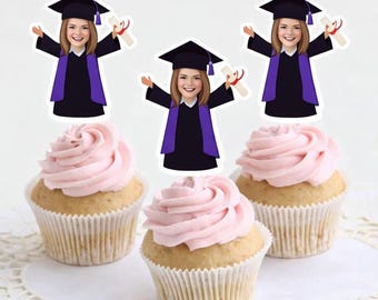Adornos personalizados para cupcakes de graduación, decoración personalizada con rostro de graduado, Clase de 2026